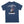 Classic mens back print graphic Tee, depicting a red wine bottle next to a glass of wine being poured, Above the image it reads 'Full Bodied Vintage in white lettering. The Tee is on a blue Dusk colour. Underneath the image it reads 'Life Well Lived, 'still going strong'.
