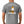 Man wearing a gray t-shirt with a graphic design on the back, featuring a bottle and text.